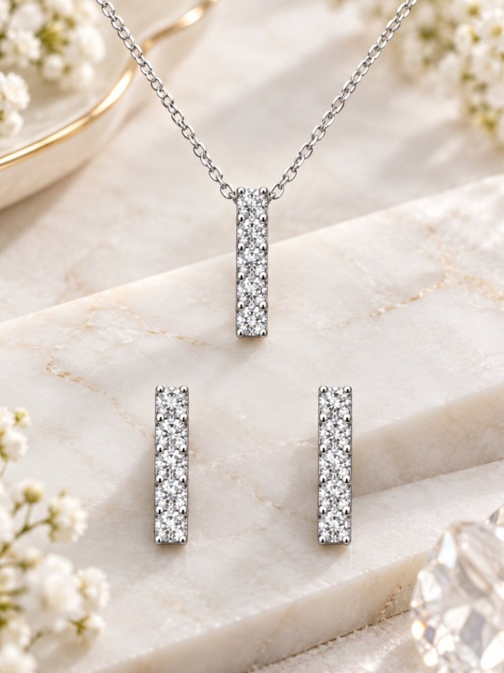 Diamond Bar Jewelry Set